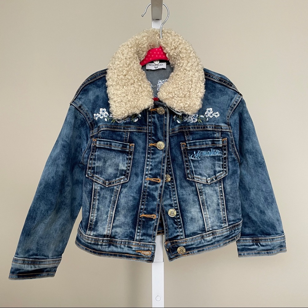 Monnalisa
floral embroidery denim jacket